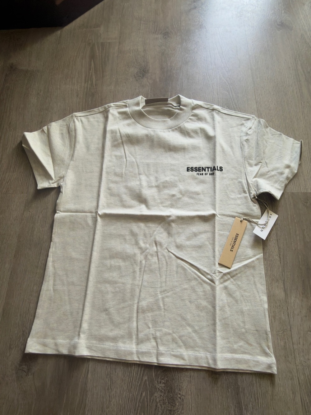 ESSENTIALS Men’s Light Oatmeal Short Sleeve Logo Tee